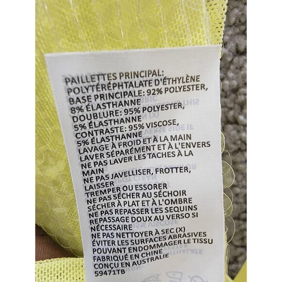 Bardot Verona Sequined Bodysuit Top Women's 6 Canary Yellow Long Sleeve Snap - Picture 14 of 15